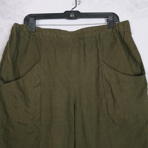 Quince Linen Pants Womens Large Martini Olive Tapered Ankle Pull On Casual - Picture 2 of 16